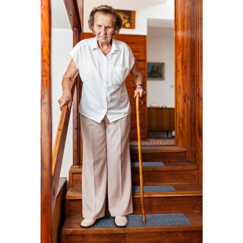 Gray Ribbed Non-Slip Rubberback Stair Treads, 8" x 30", 7 Pack