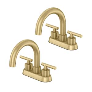 Cartway 4 in. Centerset 2-Handle High-Arc Bathroom Faucet and 2-Piece Extra Hose in Matte Gold (2-Pack)