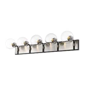42.25 in. 5-Light Matte Black and Brushed Nickel Vanity Light with Clear Glass