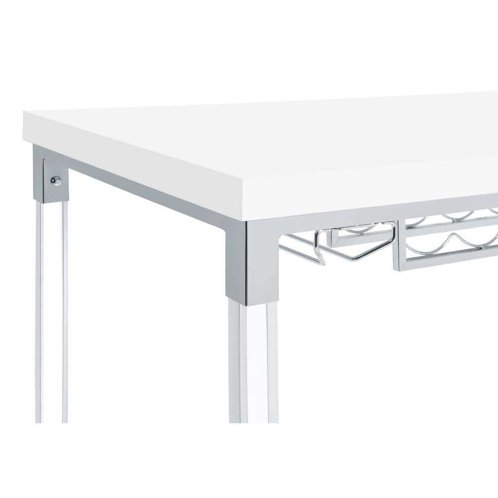 White High Gloss Bar Height Table with Acrylic Legs and Wine Storage