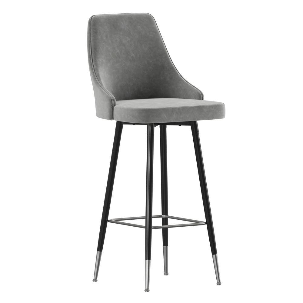 TAYLOR + LOGAN 43.25 in. Gray Full Metal Bar Stool with Faux Leather