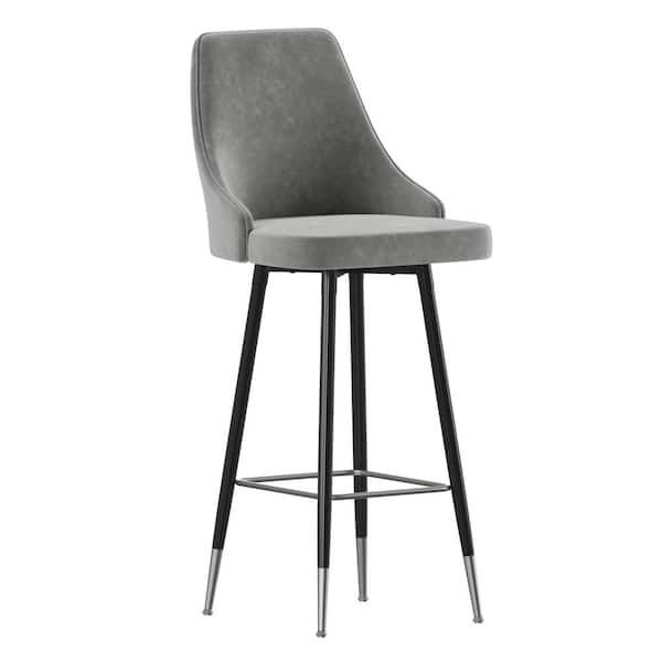 Carnegy Avenue 43 in. Gray Full Metal Bar Stool with Leather/Faux Leather Seat