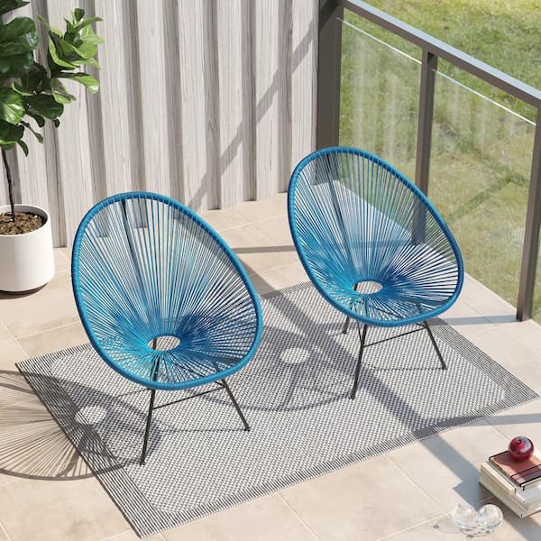 Acapulco Peacock Blue Steel Outdoor Lounge Chair in Peacock Blue Set of 2 Chairs