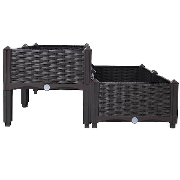 4 Piece Raised Garden Bed with Legs, Self-Watering Planter Box Raised Bed, Brown, Plastic