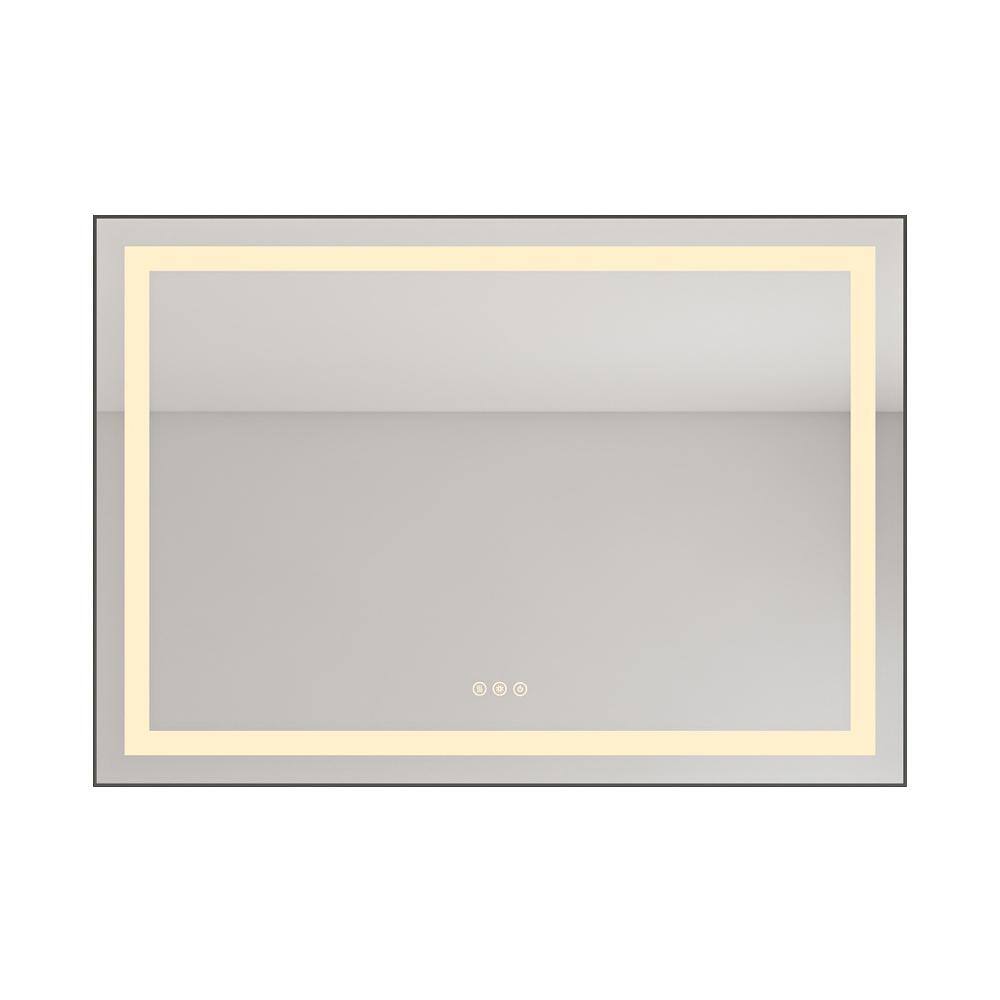 Gun Ash 36 in. W x 28 in. H Modern Rectangle Aluminium Framed Mirror Wall M