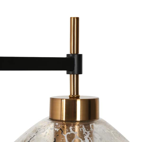 LNC Beata Modern Farmhouse Black and Polished Brass Linear Island Chandelier with Bell Mercury Glass Shades for Kitchen