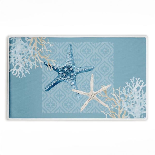 Starfish Tours Nautical Pattern 18 in. x 30 in. Blue Abstract Polyester Blend Rectangle Bath Mat