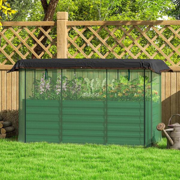 Outsunny - 70.9 in. x 23.6 in. x 22.6 in. Galvanized Steel Raised Garden Bed with Net Cover and Roof, Metal Planter Box, Green
