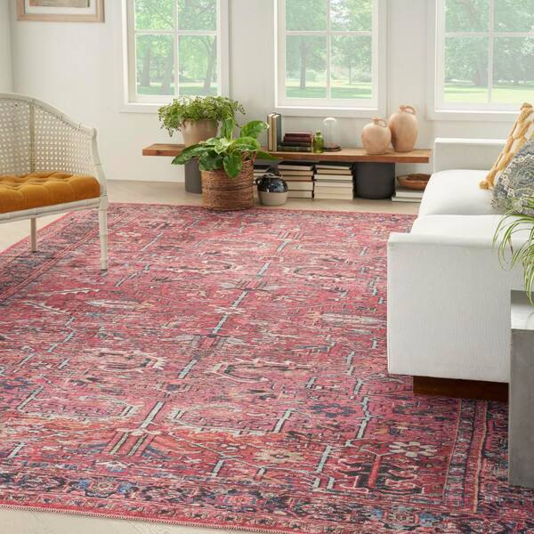 57 Grand Machine Washable Machine Washable Brick 8 ft. x 10 ft. Bordered Traditional Area Rug