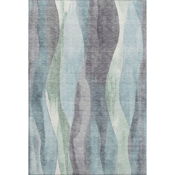 Mayfield Premium Machine Washable Abstract AMF1989 Teal 9 ft. x 12 ft. Area Rug