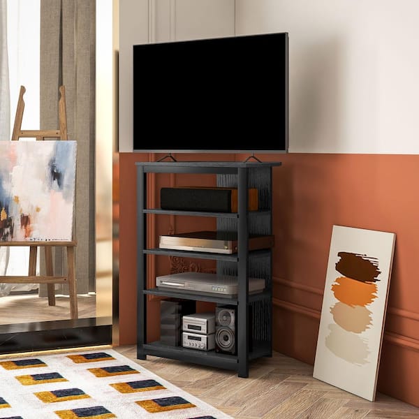 HOMCOM Media Stand with LED 4-Tier Audio Rack, Media Corner Shelf