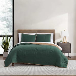 EB Solid Washed 3-Piece Evergreen/Brown Microfiber King Quilt Set