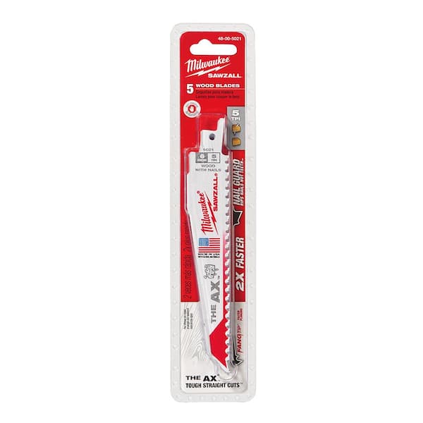 6 in. 5 TPI AX Nail-Embedded Wood Cutting SAWZALL Reciprocating Saw Blades (5-Pack)