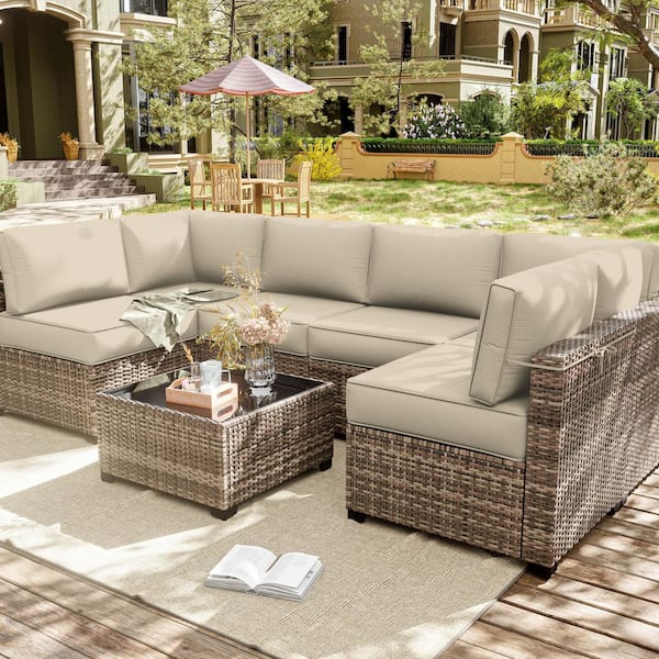 14-Piece Outdoor Cushion Cover Set (Slipcovers Only), Waterproof Zippered Covers for Patio Sectional Furniture Cream
