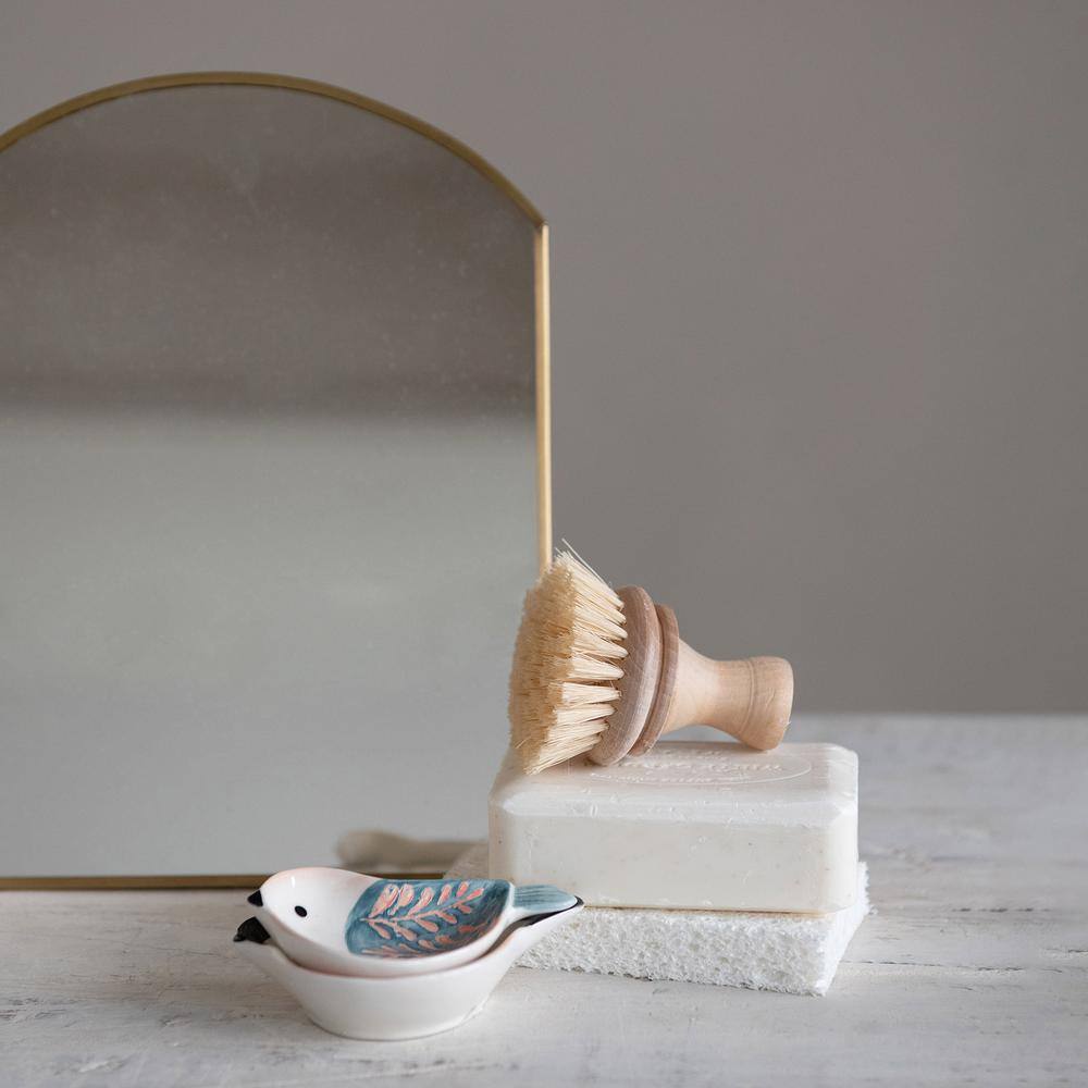Brass Arched Metal Framed Freestanding Mirror, 9.75"