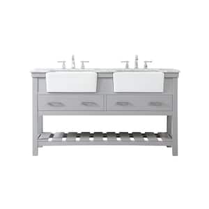 Simply Living 60 in. W x 22 in. D x 34.125 in. H Bath Vanity in Grey with Carrara White Marble Top