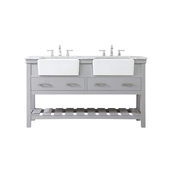 Unbranded Simply Living 60 in. W x 22 in. D x 34.125 in. H Bath Vanity in Grey with Carrara White Marble Top