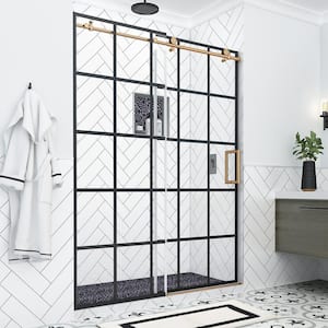 Kamaya XL 52 - 56 in. W x 80 in. H Sliding Frameless Shower Door in Black & Brushed Gold Finish with Clear Glass, Right