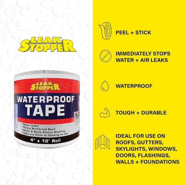 Leak Stopper Rubber Flexx 4 in. x 10 ft. Waterproof Roofing Tape Barrier  4602-GA - The Home Depot