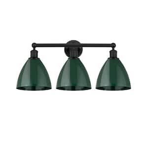 Plymouth Dome 25.5 in. 3-Light Matte Black Vanity Light with Green Metal Shade