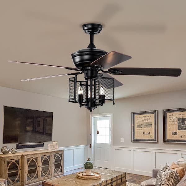 Keazile 52 in. Indoor Matte Black Ceiling Fan with Lights, Remote Control and Reversible Motor for Living Room, Bedroom
