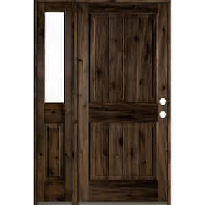 46 in. x 80 in. Rustic Knotty Alder 2 Panel Left-Hand/Inswing Clear Glass Black Stain Wood Prehung Front Door w/Sidelite