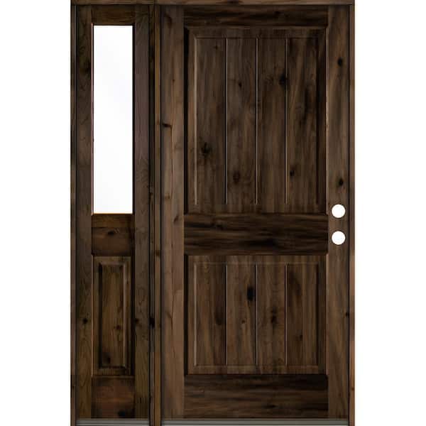 Krosswood Doors 50 in. x 80 in. Rustic Knotty Alder 2 Panel Left-Hand/Inswing Clear Glass Black Stain Wood Prehung Front Door w/Sidelite