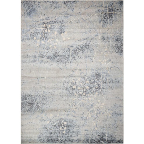 Nourison Home Somerset Silver/Blue 10 ft. x 13 ft. Botanical Contemporary Area Rug