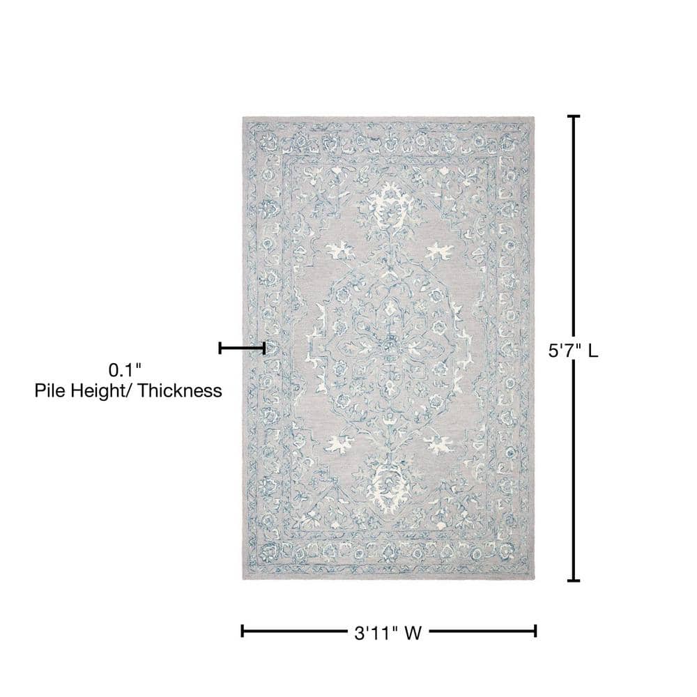 Light Grey and Ivory Wool Tufted 4' x 6' Area Rug