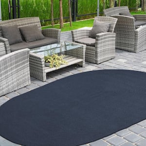 Braided Denim Blue 4 ft. x 6 ft. Oval Solid Indoor/Outdoor Area Rug