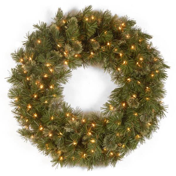 National Tree Company 36 in. Wispy Willow Artificial Wreath with Clear Lights