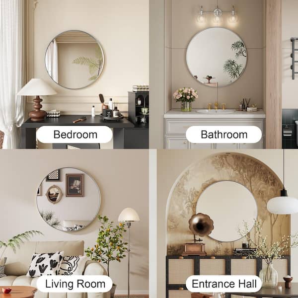 24 in. W x 24 in. H Medium Round Stainless Steel wall Mirror Bathroom Mirror Vanity Decorative Mirror in Brushed Silver