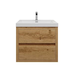 Louis 24 in. W x 20 in. D x 22 in. H Single Sink Floating Bath Vanity in Yellow Wood with White Acrylic Top