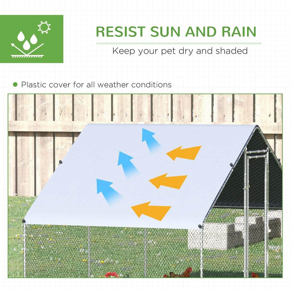 Large Silver Metal Chicken Coop with Roof Cover