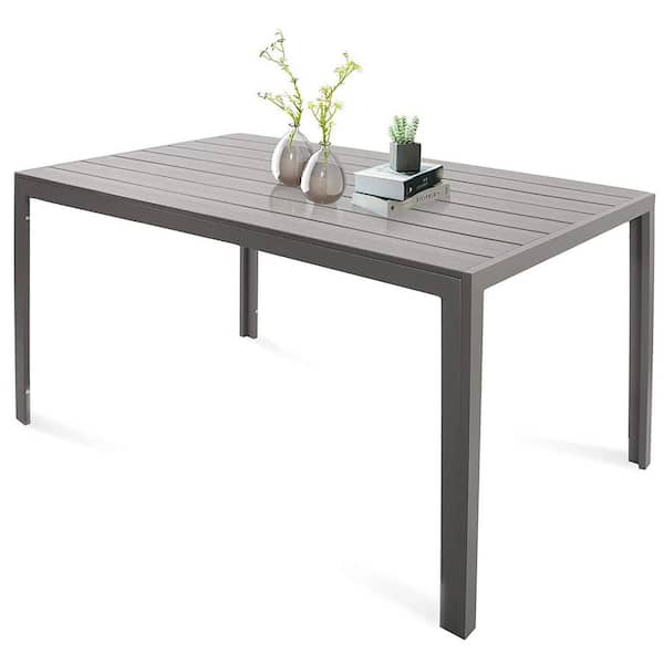 ITOPFOX Aluminum Gray Outdoor Dining Table with Double Layer Frame Design