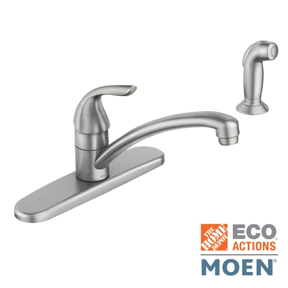 Moen Adler Single Handle Low Arc Standard Kitchen Faucet With Side Sprayer In Spot Resist