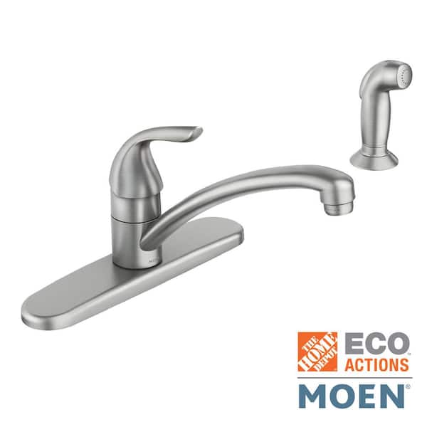 MOEN Adler Single-Handle Low Arc Standard Kitchen Faucet with Side Sprayer in Spot Resist Stainless