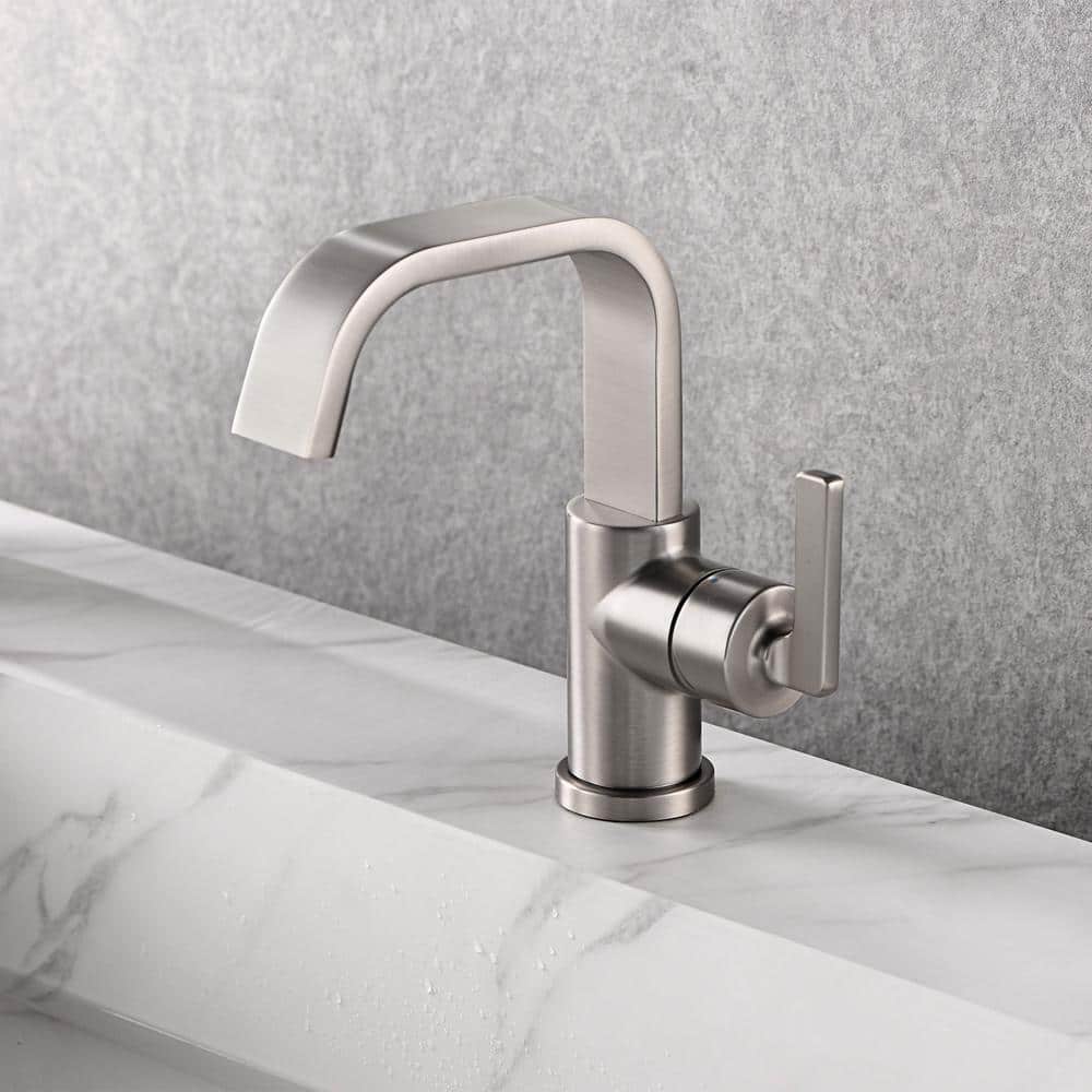 Brushed Nickel Single Hole Bathroom Faucet with Drain Assembly