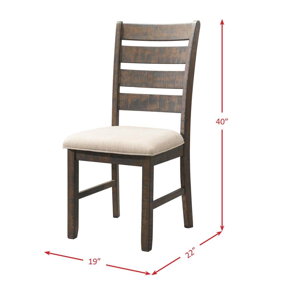 Rustic Cream Linen and Smokey Walnut Wood Ladderback Side Chair