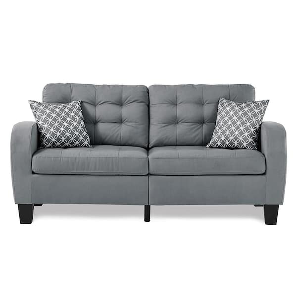 Lazzara Forte 72.25 in. W Square Arm Textured Fabric Rectangle Sofa in. Gray with 2-Pillows