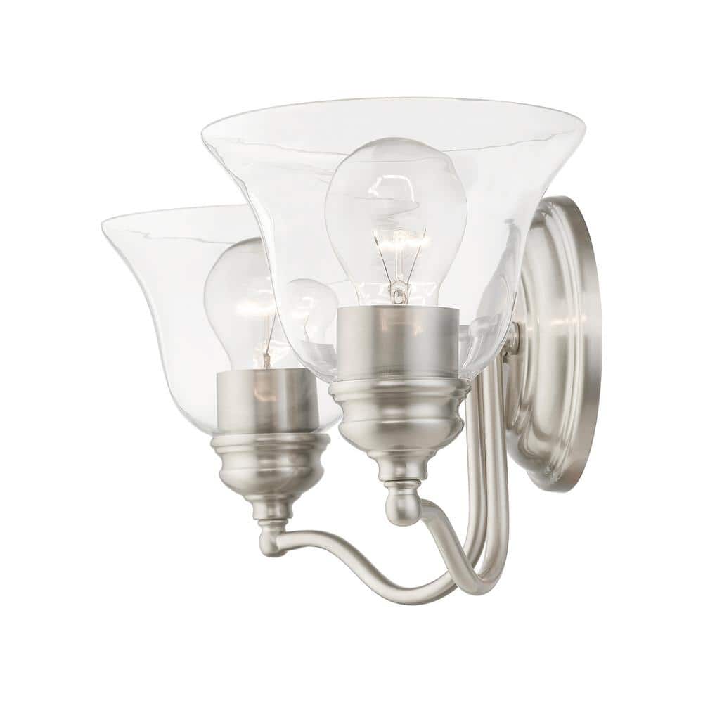 Moreland Brushed Nickel 2-Light Vanity Sconce with Hand Blown Clear Glass