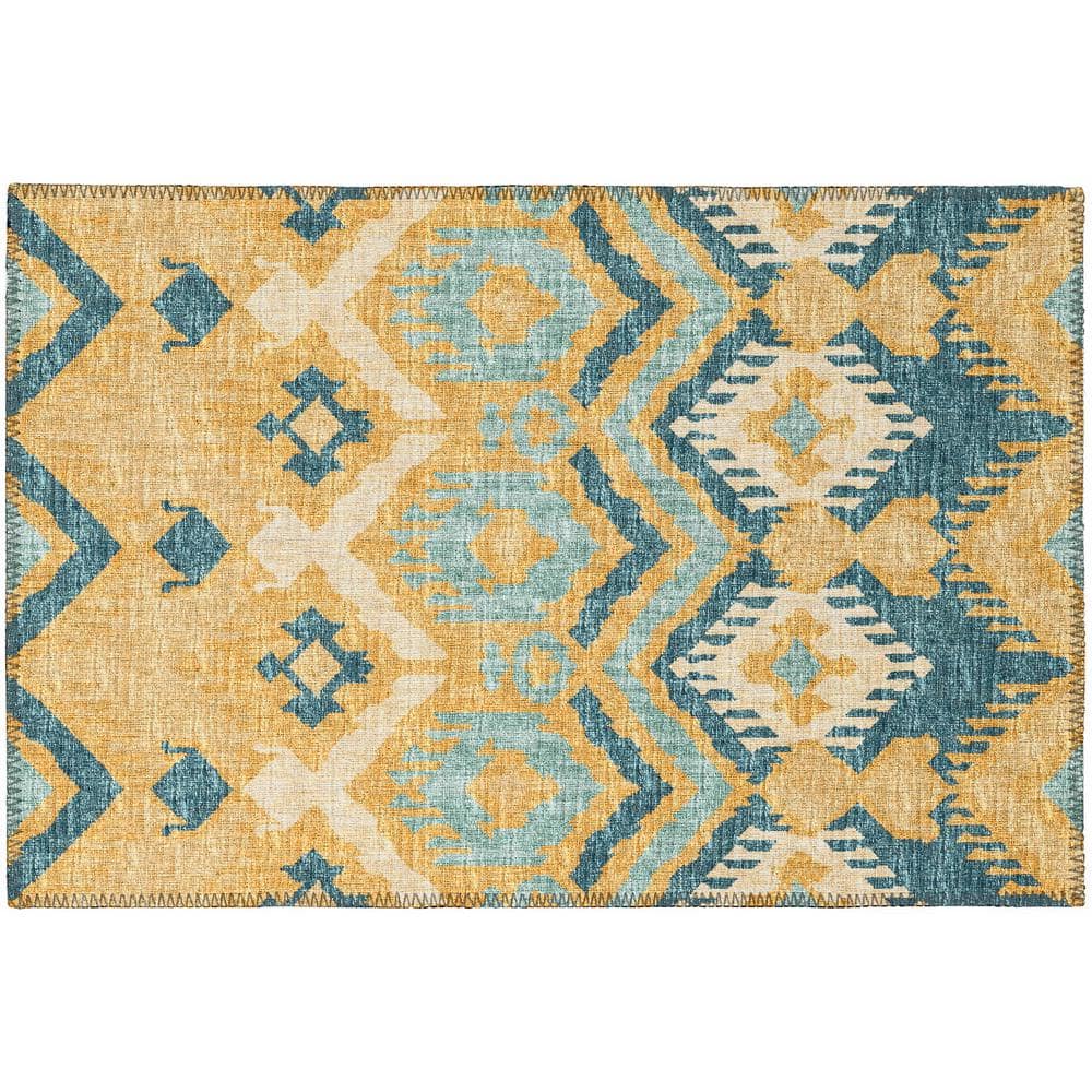 Yuma Yellow 1 ft. 8 in. x 2 ft. 6 in. Geometric Indoor/Outdoor Washable Are
