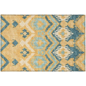 Yuma Yellow 1 ft. 8 in. x 2 ft. 6 in. Geometric Indoor/Outdoor Washable Area Rug