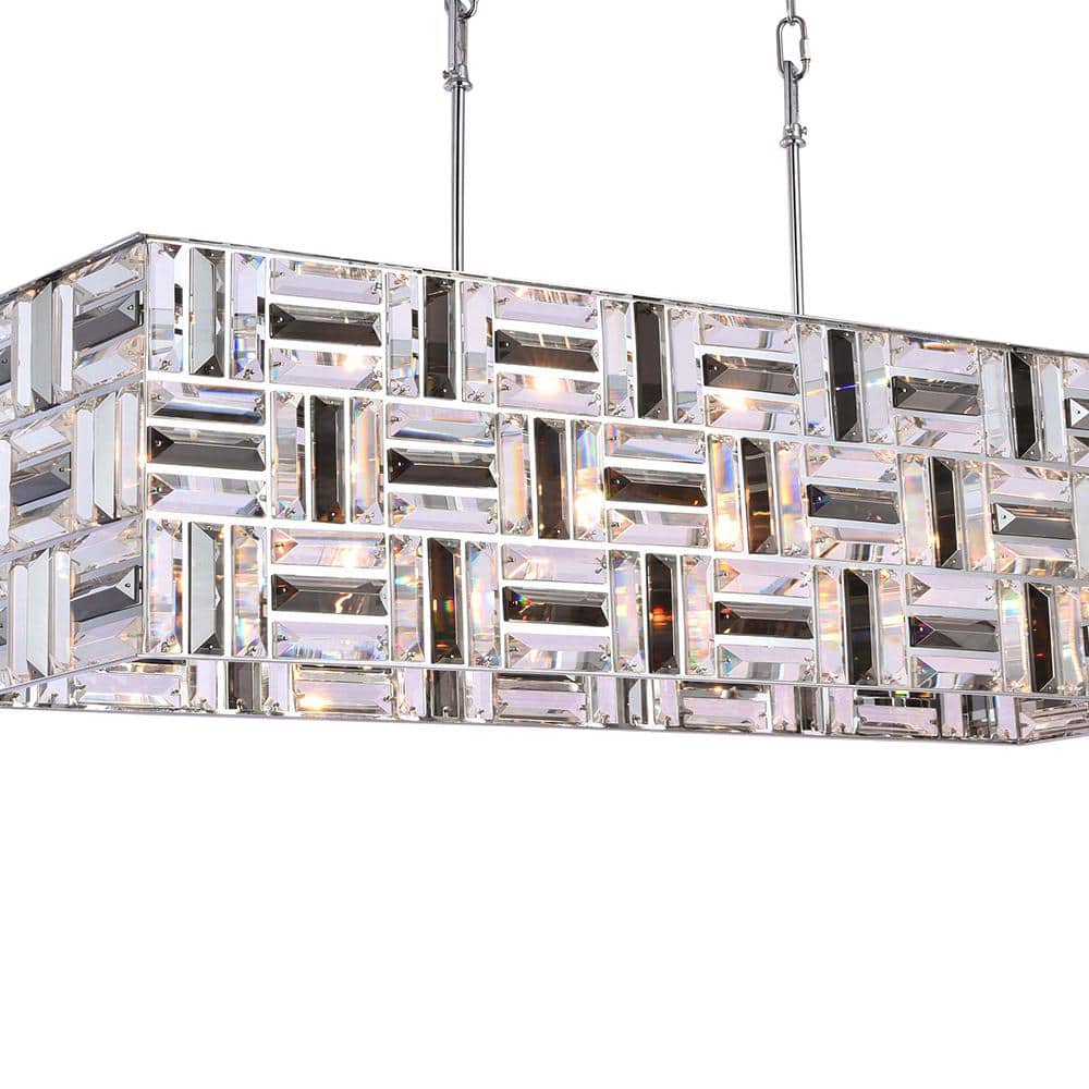 Chrome Rectangular Crystal Chandelier with Adjustable Chain