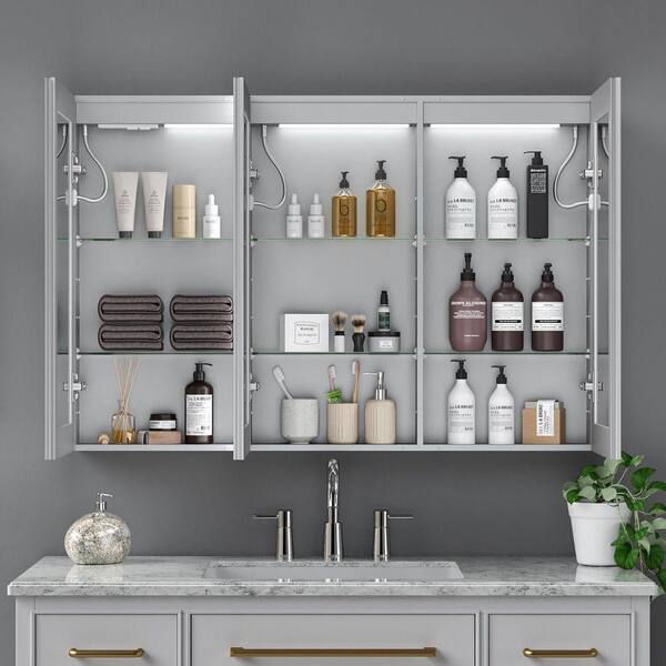 48 in. W x 30 in. H Rectangular Gold Aluminum Medicine Cabinets