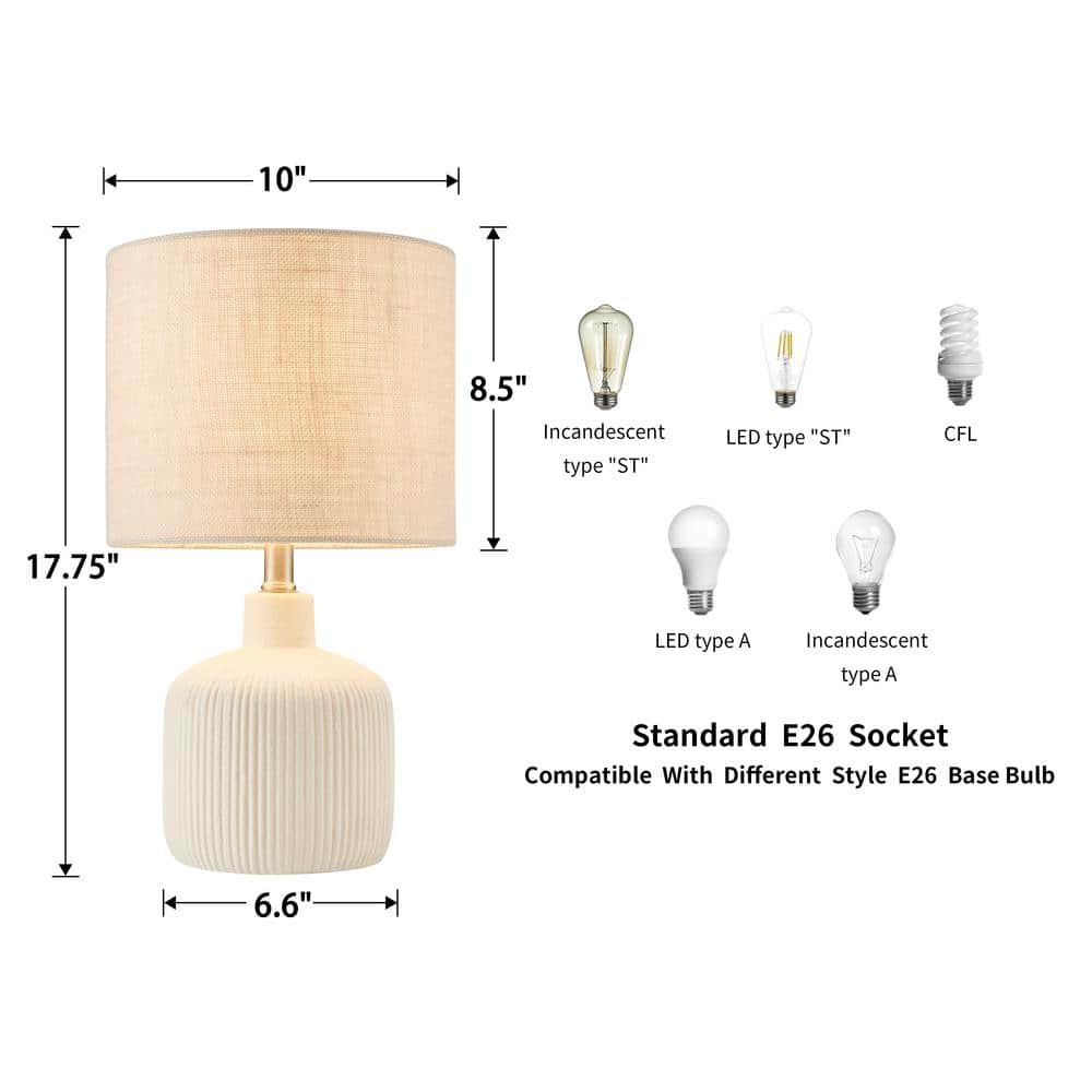 KAWOTI 17.75 in. Farmhouse Off White Ceramic Table Lamp with Beige shade 21372