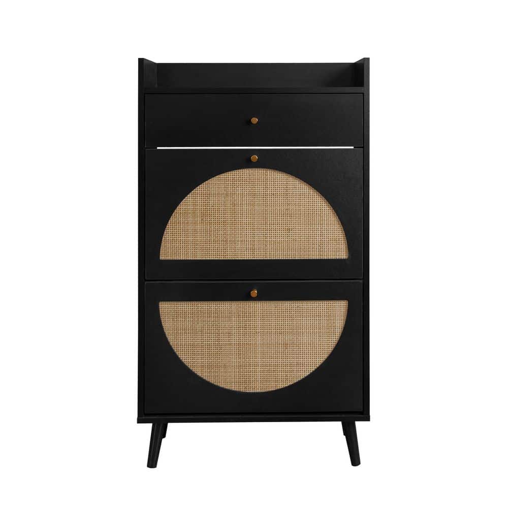43.43 in. H x 23.7 in. W Black Wood Freestanding Modern Shoe Storage Cabine