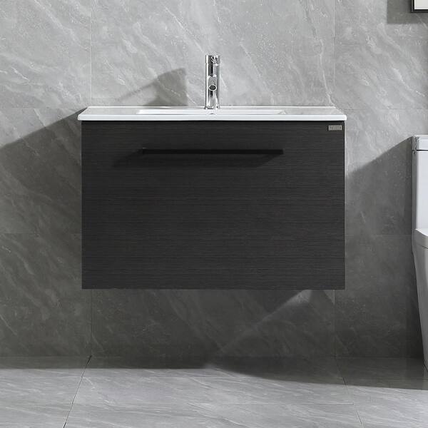 Black 39 Bathroom Vanity Storage Floating Single Sink Faux Slate