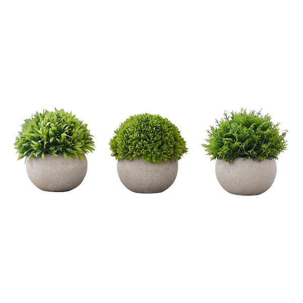Unbranded 3 pcs 5" Green Artificial Grass in Grey Pots