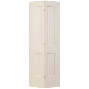 30 in. x 80 in. Solid Wood Core Off-White Primed Wood 2-Panel Shaker Bi-fold Door